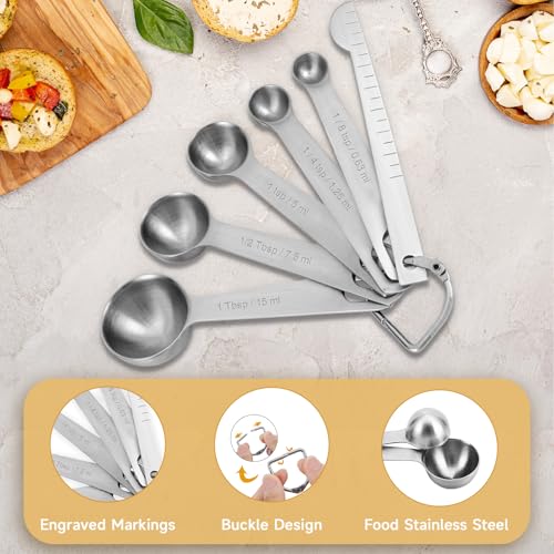 HAUSPROFI Edelstahl Messbecher und Löffel mit Messlineal, Scoop mit Clip, 4 Messbecher & 5 schmalgenaue Messlöffel & 1 Messlineal (Richtmaschine) & 1 scop mit clip, 11er-Set 4