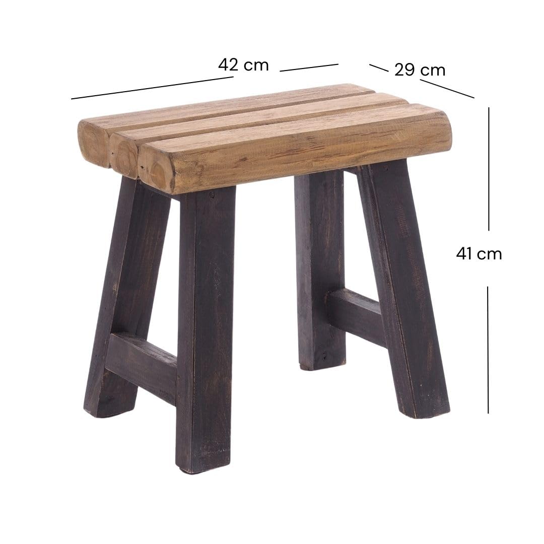 DESIGN DELIGHTS Tabouret vintage rustique - 41 x 42 x 24 cm (H x l x P) - Bois de teck - Tabouret pour plantes - Couleur : 04 noir naturel