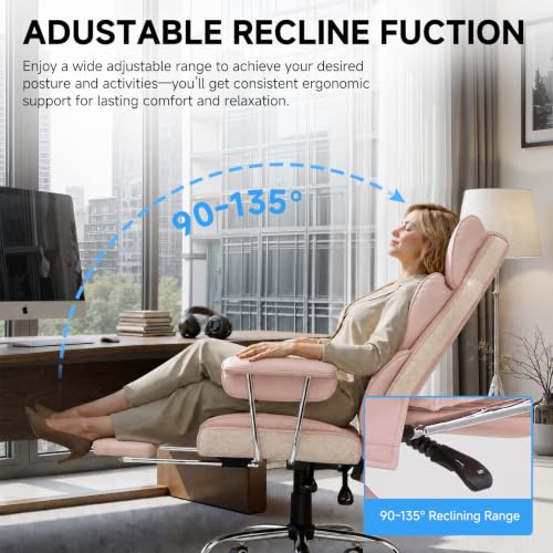 Image of GTPLAYER Gaming Chair,Office Chair with Pocket Spring Lumbar Support, Ergonomic Comfortable Wide Office Desk Computer Chair with Outward Fixed Soft Armrests and Footrest（Pink White）