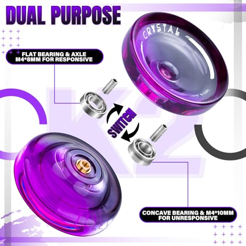 Image of MAGICYOYO K2 Crystal Professional Responsive Yoyo for Kids Beginners Extra Unresponsive Yo-yo Bearing Pro Plastic Trick Yoyo for Adults+12 Yo-yo Stings+Bearing Removal Tool+Storage Bag-Black Purple