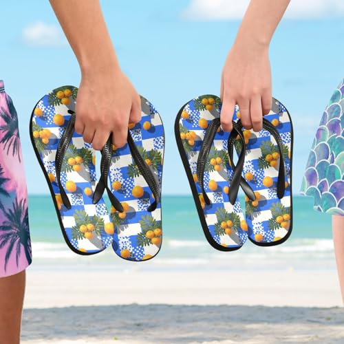 Flip Flop Sandals Orange Plaid Print for Women Men Beach Outdoor XS 5