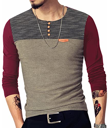 LOGEEYAR Mens Slim Fitted Casual Short Sleeve Button T-Shirts Contrast Color Stitching Tees Tops