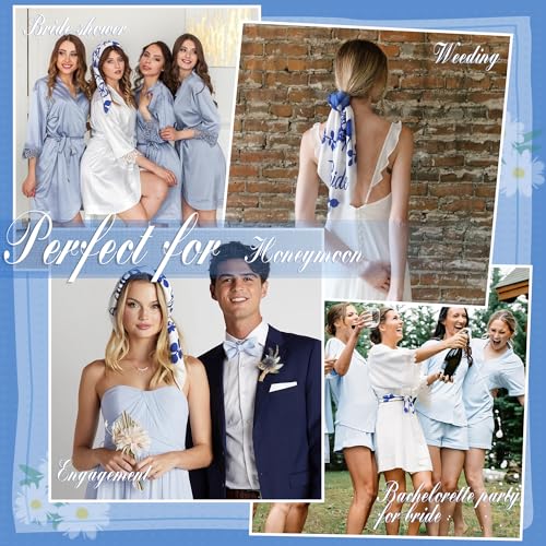 Hosrnovo Something Blue Gift for Bride, 27.5IN Bridal Scarf Bandana Wedding Accessories for Brides Bachelorette Party Favors Bridal Shower Gifts2