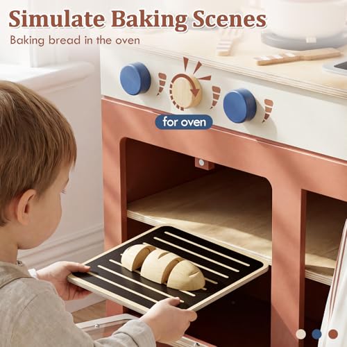 Lehoo Castle Kids Play Kitchen for Toddlers 1-3, Wooden Kitchen Playset Small, Pretend Play Kitchen Toys with Play Food Pots and Pans Accessories