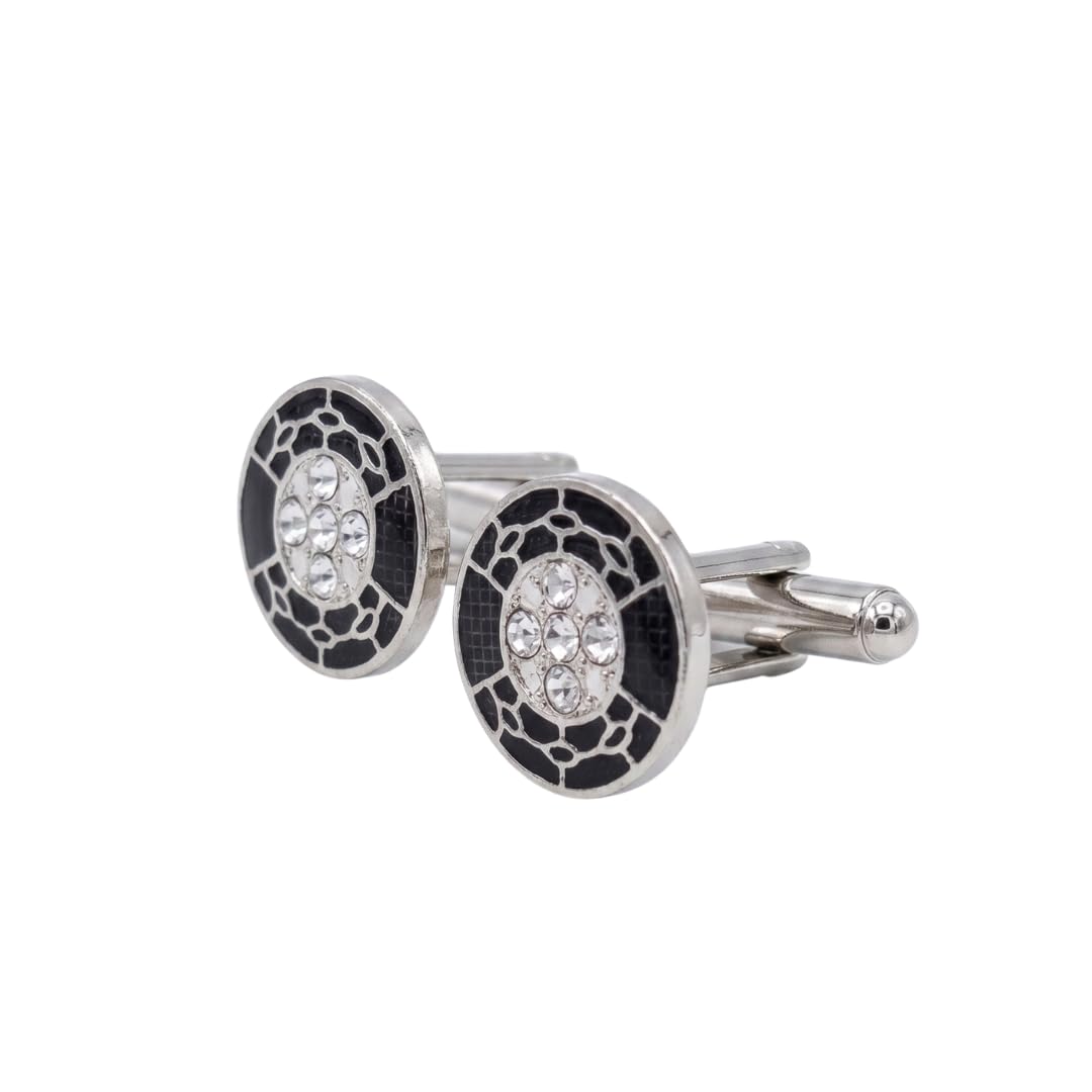 Black & Silver CZ Daimond Cufflinks for Men-image-34