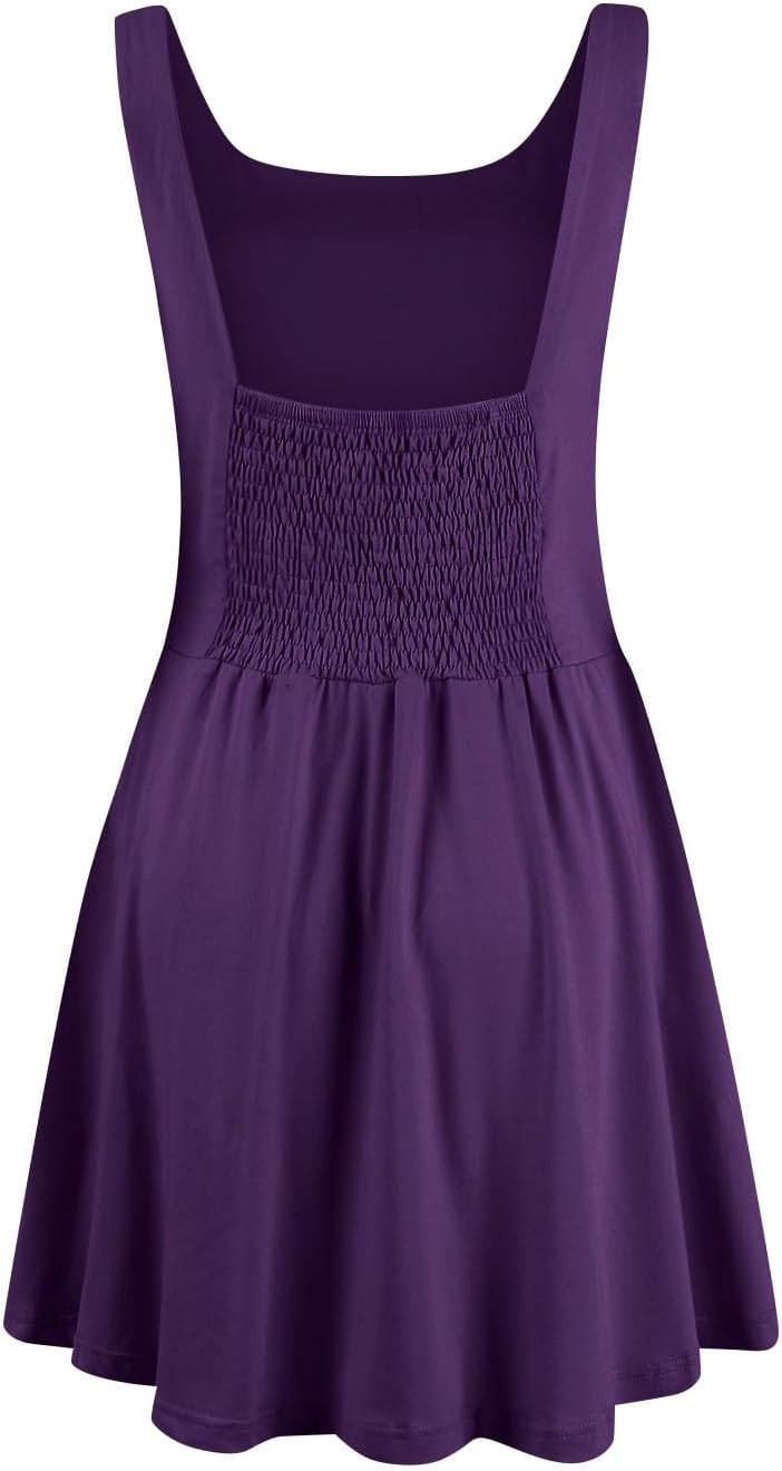 Tennis Dress for Women Summer Sleeveless Smocked Waist Backless Athletic Dress Ruffle Mini Tank Dress with Pockets