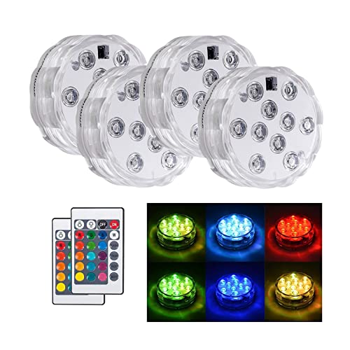 Luzes LED submersíveis,4 peças luzes led submersíveis com controles remotos rgb 16 cores à prova d'