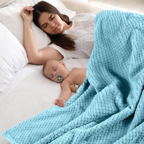 Image of Reginary 4Pcs 30x40 Baby Blanket Fuzzy,Light Blue, Pink, Beige, Purple | Waffle Flannel Baby Throw Blankets, Warm Nursery & Crib Blankets, Girl & Boy Newborn Infant