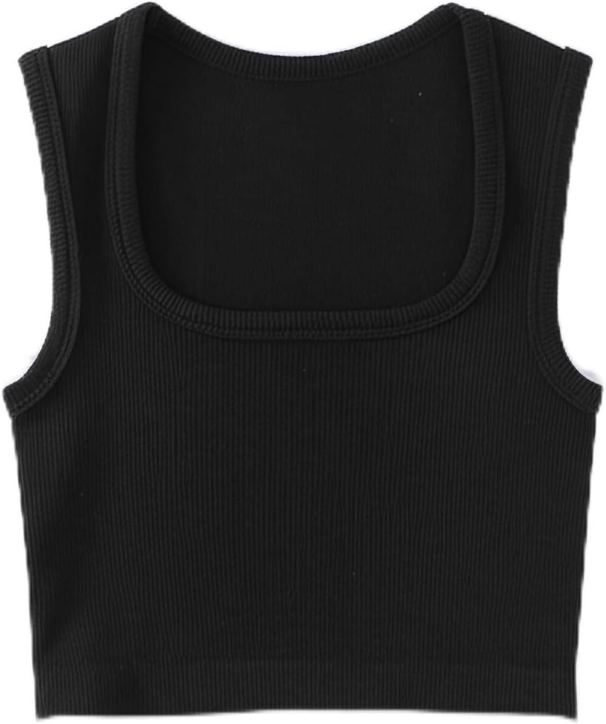 Regatas femininas básicas, caneladas, sem mangas, gola quadrada, para atividades ao ar livre, verão, exercícios, ioga, academia, camisetas