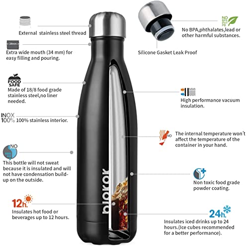Image of BJPKPK 17 oz Insulated Water Bottle, Stainless Steel Flask, Leak Proof