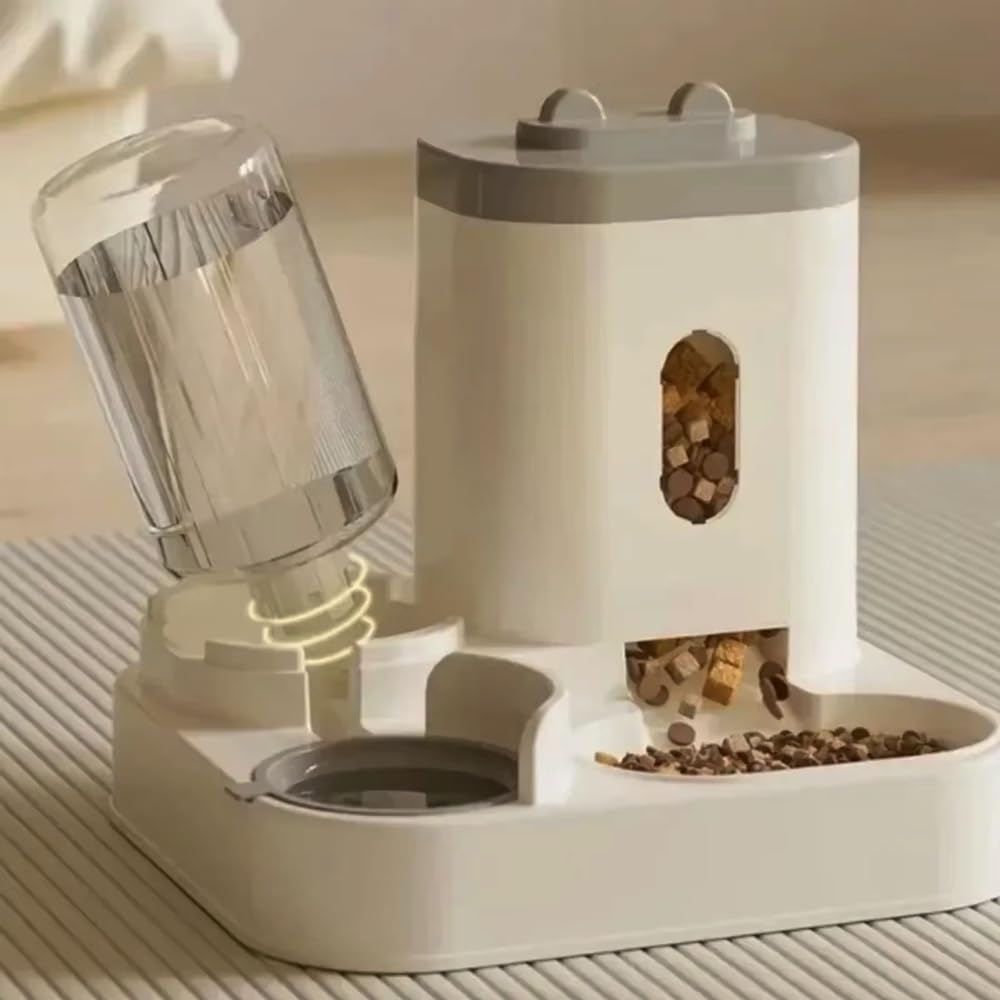 Futter- Und Wasserspender for Haustiere | Schwerkraft-Wasserversorgungssystem, einstellbare Portionsgröße, rutschfeste Unterseite(Gray)