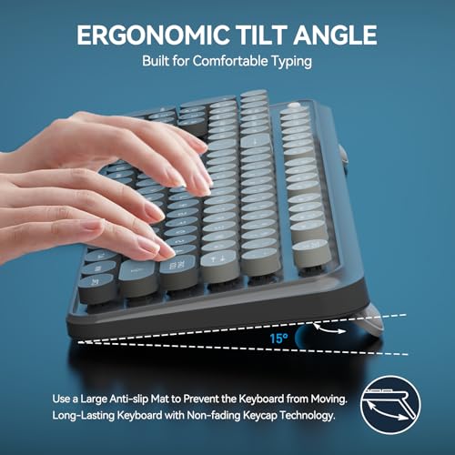 Image of FD Wireless Keyboard and Mouse Combo - 2.4G Full-Sized Cute Colorful Mouse and Keyboard with 104 Round Keys Retro Typewriter Keyboards for Laptop /Windows /PC - Grey Gradient