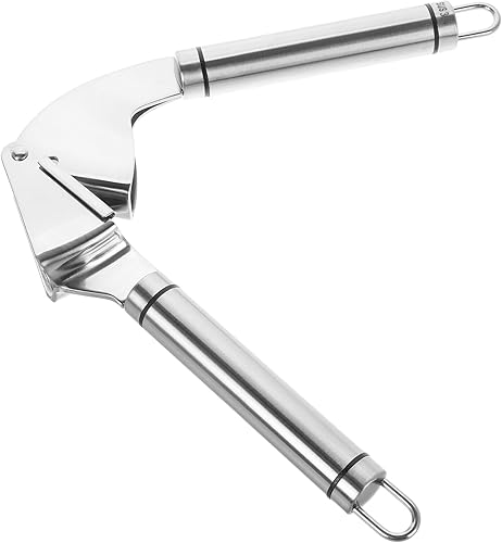 Prensa de ajo de acero inoxidable, trituradora manual de ajo y pelador, dispositivo de cocina, operación sin esfuerzo, elegante herramienta de