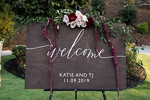 Custom Wooden Welcome Sign For Charming Weddings: Display Date & Couple Name, Personalized Welcome Wedding Sign, Weathered Oak Stain Wood Sign, Wedding & Reception Decorations #TOP3