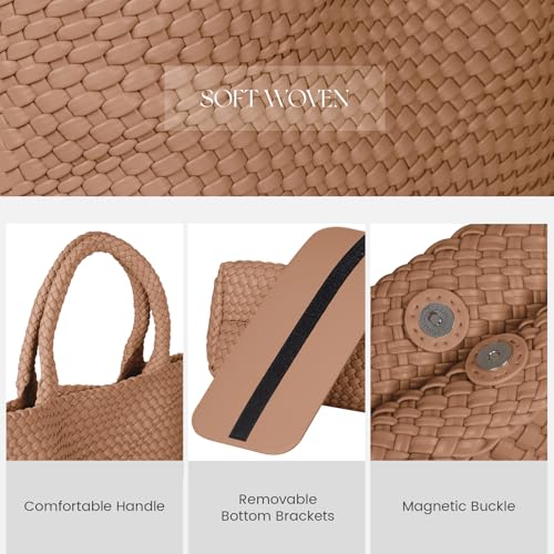 Bolso de hombro tejido de cuero beige grande miniatura 6