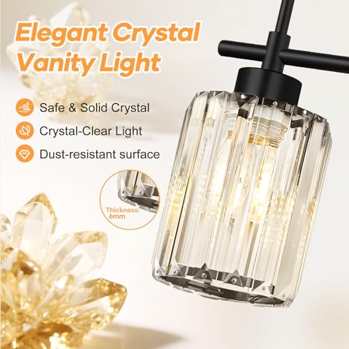 Image of Modern Wall Sconces Set of 2, Matte Black Wall Lights with Clear K9 Crystal Shades, Bathroom Vanity Lights for Bedroom, Living Room, Hallway
