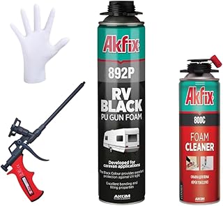 Akfix 892P Black Spray Foam Sealant (1x24oz)- UV Resistant Polyurethane Expanding Insulation, Waterproof, for RV, Pond, Waterfall & Landscape | Gun&Cleaner Included | 24oz 1 Pack