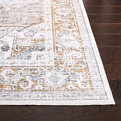 Alfombra tradicional de 240 x 300 cm beige y oro antideslizante lavable 4