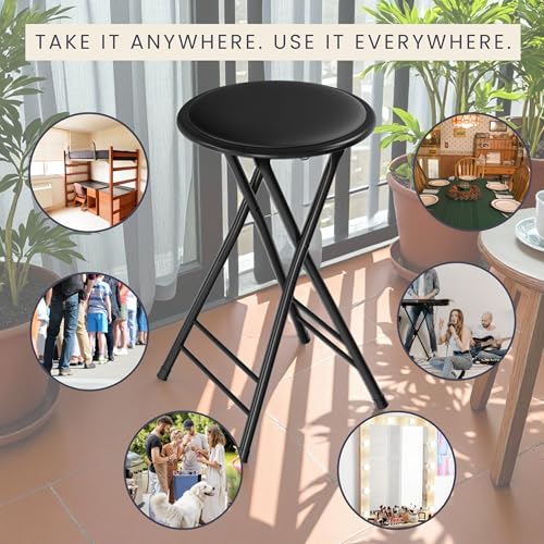 Image of Lavish Home Folding Stool with Padded Backless Seat Set of 4, Black, 24 inch | Counter Height Bar Stools with 225lb Capacity, Portable Indoor & Outdoor, Extra Seat for Kitchen, Rec Room or Camping