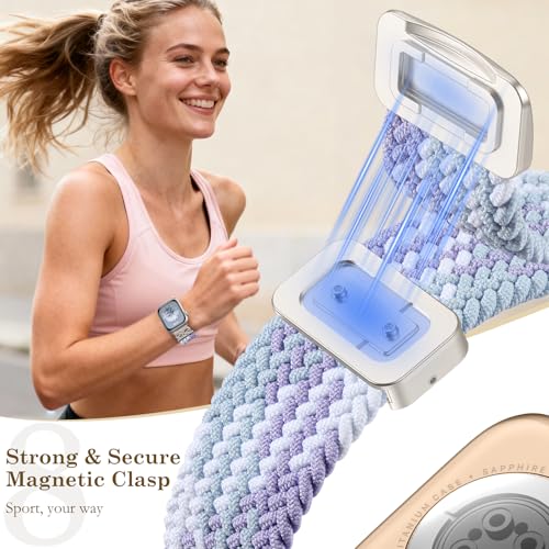 Braided Stretchy Elastic Bands Compatible with Apple Watch Series 11 46mm Band Men 44mm 45mm 49mm, Soft Nylon Magnetic Clasp Infinity Loops Strap for Apple Watch Series 10 9 8 7 6 5 4 3 2 1 SE Ultra — view 4