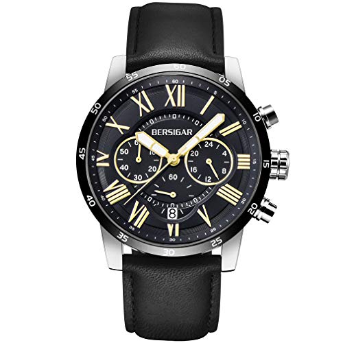BERSIGAR Reloj de Pulsera para Hombre Resistente al Agua cronógrafo Reloj de Pulsera para Hombres