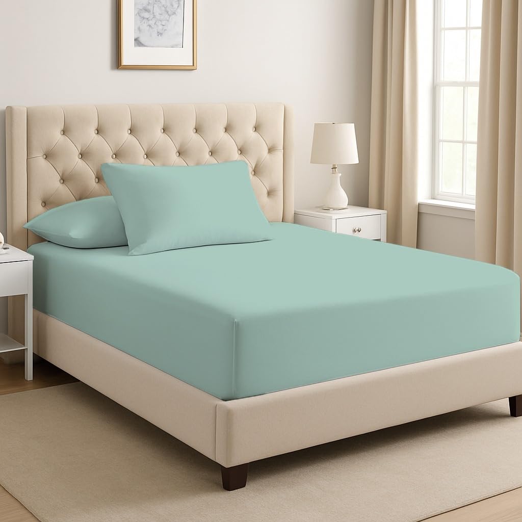Novexa Super King Fitted Sheet - 400 Thread Count 100% Egyptian Cotton, 25cm Deep Pocket - Soft, Breathable & Hotel Quality (Super King Duck Egg)
