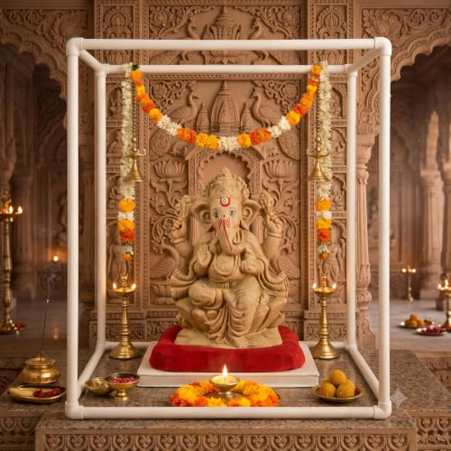 Image of SAUDEEP INDIA 54cm Ganpati Mandap for Ganesh Chaturthi Idol Home Decor | Ganesh Murti Sthapana Stand | DIY Pooja Pandal Backdrop Frame Setup | Home Temple Ganpati Bappa Idol Platform