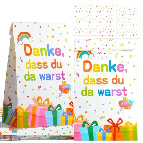 16 Stück Geschenktüten Kindergeburtstag Mitgebsel Tüten mit 24 Aufklebern Papier Geburtstagstüten Kinder 24 x 13 x 8cm Geschenktüten Klein für Mitgebsel Kindergeburtstag Hochzeit Party