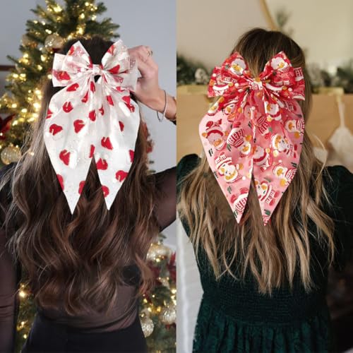 2Pcs Clips para el Cabello de Navidad para Mujeres, Lazos Grandes Roja y Blanca con Diseño de Sombrero de Santa Claus, Pinzas Antideslizantes para Fiesta de Navidad miniatura 3