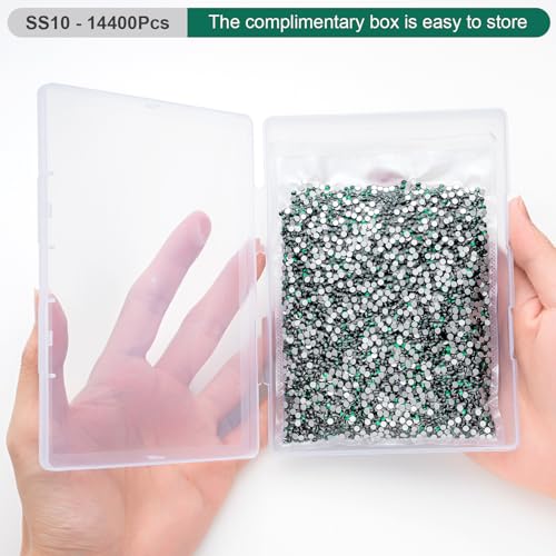 Image of Flatback Rhinestones Bulk, 14400PCS Malachite Green Rhinestones for Clothes DIY Decoration Crafts, Malachite Green, SS10, 2.7-2.9mm
