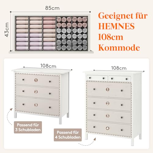 Lifewit 10er Set HEMNES Schubladen Organizer, Kleiderschrank Organizer, Ordnungssystem für Schrank, Wickeltisch, Kommode, wickelkommode, Krawatten, Kinderkleidung, Socken, Unterwäsche