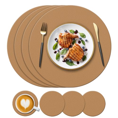 KERYCHIN Round Silicone Place Mats and Coasters Set, Heat-Resistant 450 °F, Non-Slip and Waterproof, Easy to Clean