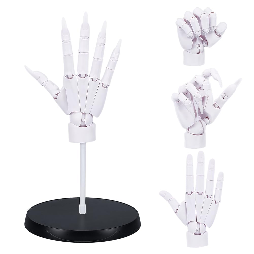 UNICRAFTALE Figure de Main Flexible en Plastique avec Articulations pour Artistes Mannequin de Dessin avec Base Ronde Modèle de Main Blanc pour Esquisser Peinture Décor de Bureau Domestique 21x36cm