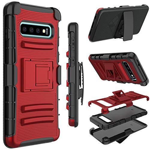 Zenic for Galaxy S10 Case, Heavy Duty Shockproof Holster Protective Case with Swivel Belt Clip Kickstand Compatible for Samsung Galaxy S10 6.1 inch(Red)