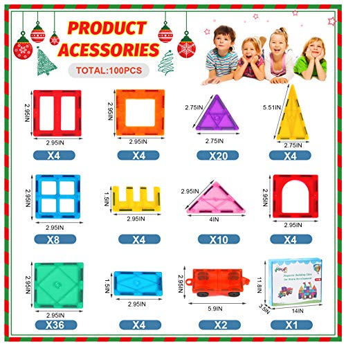 HOMOFY Oversize 3D Building Blocks Magnetic Tiles 100PCS STEM Educational Magnet Toy Set for Kids Inspiration Building Construction Learning Gifts for 3 4 5 6 Year Old Boys Girls