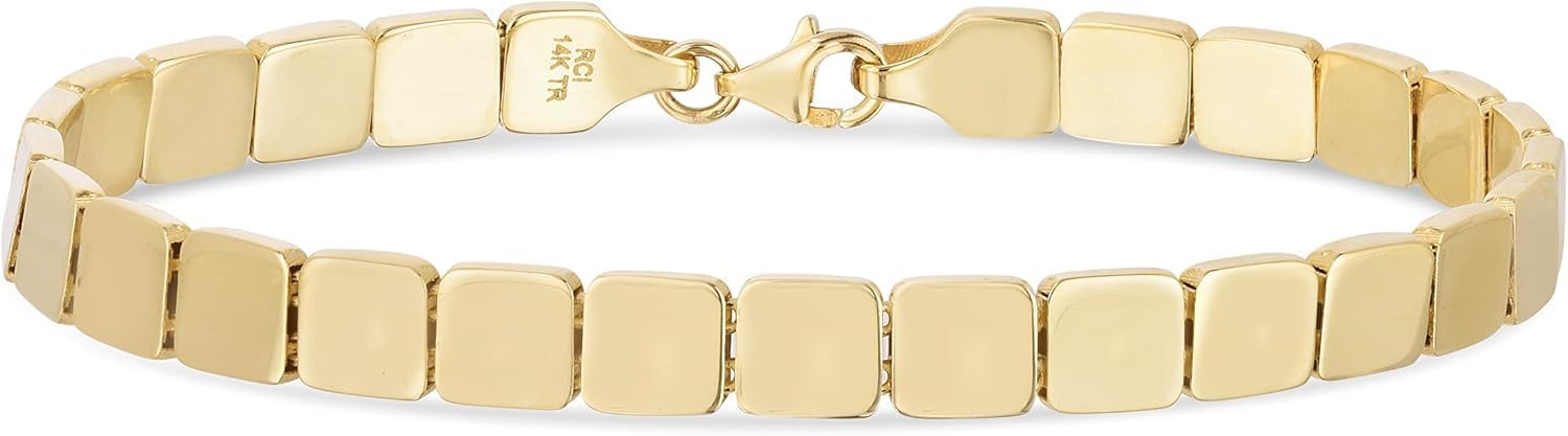 Floreo 14k Yellow Gold 6mm Cube Brick Bracelet, 7 Inch