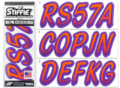 Image of STIFFIE Whipline Orange /Purple 3 inch Boat & PWC Registration Decals • Numbers Letters Stickers