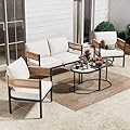 Grand patio 5-Piece Outdoor Furniture Set with Thick Cushions and Coffee Table, Wicker Sofa Conversation Set for Backyard, Natural