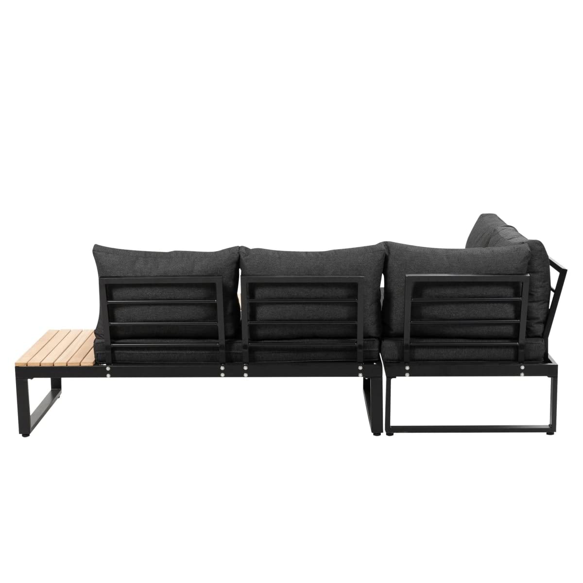 greemotion Ensemble Salon de Jardin Rio, Set de 2 Fauteils et Table en Bois d’Acacia FSC® 100%, Cadre Aluminium, Coussins en Polyester Inclus, Gris/Bois/Noir