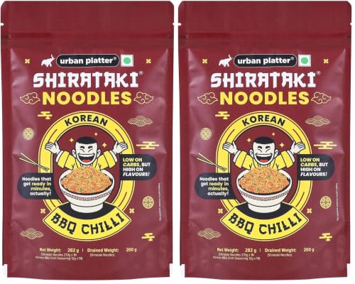 Image of urban platter Korean BBQ Chilli Shirataki Noodles, 282gm (Konjac Noodle | Keto-friendly, Low-Carb, Fat-free | Spicy BBQ Chilli Flavour | Ready in Minutes), Large (Pack of 2)
