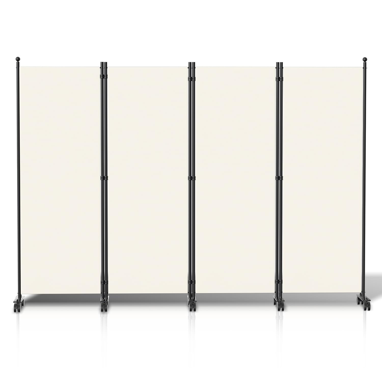 Biombo plegable con ruedas, 4 piezas, 228 x 181 cm, para oficina, balcón, color beige