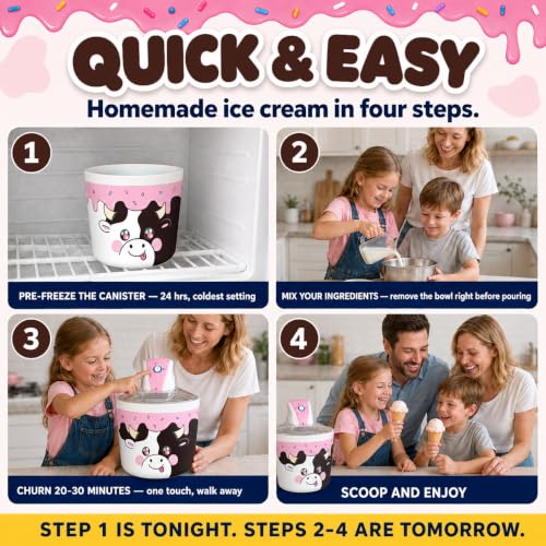 Image of Cow Electric Ice Cream Maker Machine for Kids - Countertop Soft Serve | A fun kids ice cream maker machine for homemade soft serve, sorbet, gelato & frozen yogurt. 1.2 qt small easy to use & clean