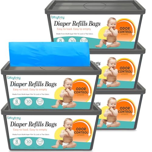 Image of Diaper Pail Refill Bags Compatible with Diaper Genie Easy Roll Signature & Platinum Pails,5-Pack (150 Bags) Hold up to 7000 Newborn Diapers Extra Thickness Powerful Odor Control Easy to Use