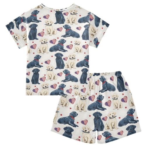 ALAZA Labrador Hearts Stars Pajama Set Short Sleeve Sleepwear Soft Lounge Nightwear2