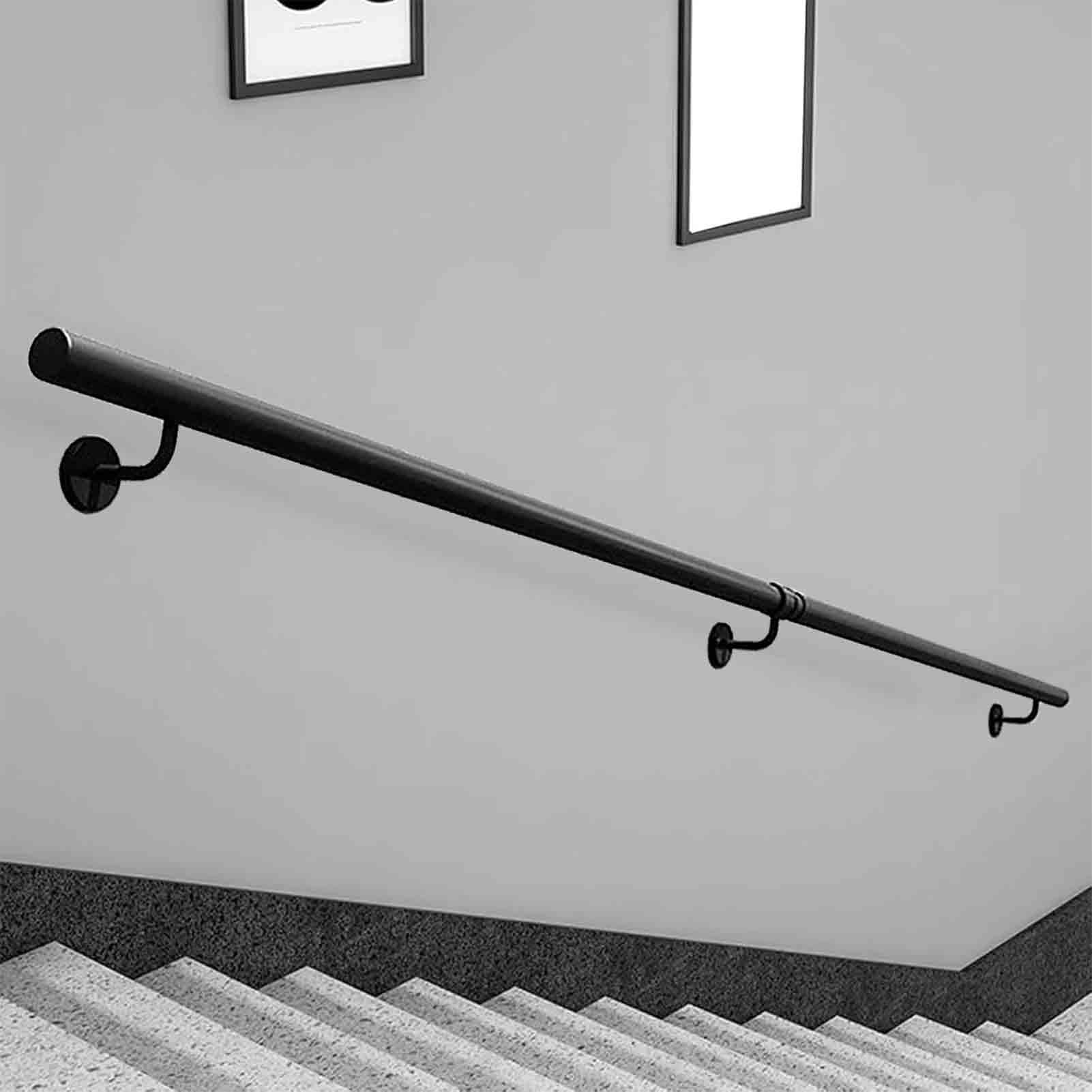 Main courante pour escaliers 500cm avec kit complet de rampe en tube métallique noir