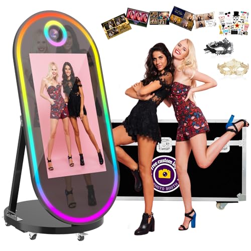 Image of Magic Mirror Photo Booth, 60-32in Interactive Touch Screen Oval Photo Booth Machine,Remote Control RGB Light,Idea Instant Printing and Share for Event Rental Party (Black)