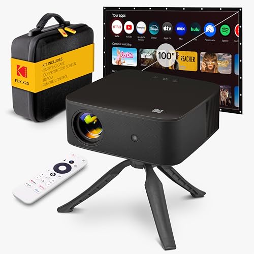 KODAK Flik X20 1080p Smart Projector - 1080p, 300 ANSI Lumens - Portable Projector with Wi-Fi,...