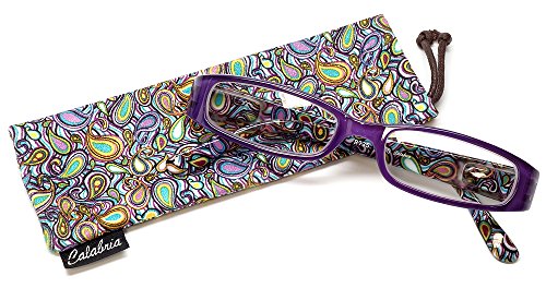 Calabria 735 Classic Vintage Reading Glasses +2.50 Purple Women Paisley One Power Readers Spring Hinged Matching Cloth Case #TOP21