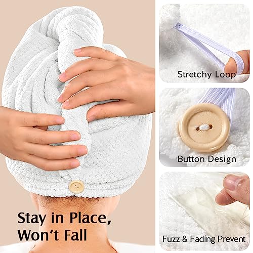 Image of YFONG 2 Pack Microfiber Hair Towel Wrap for Women, Super Absorbent Quick Dry Hair Turban for All Hair Style Anti Frizz, Large Hair Drying Towel with Button