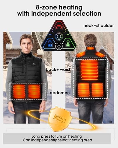 Heated Vest for Men with Battery Pack, Electric Vest with 8 Heating Zones & 3 Temperature Settings for Hunting, Hiking3